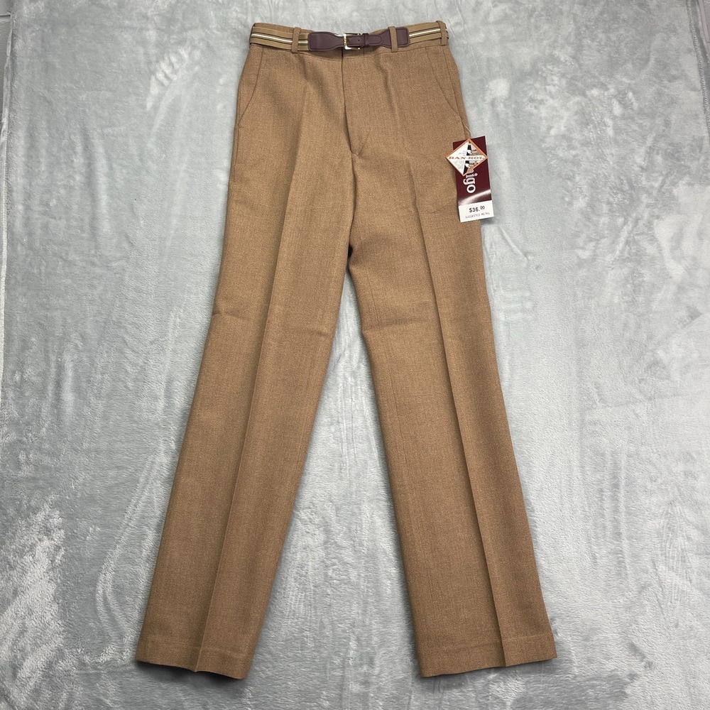 NWT Lamigo Dress Pants Womens 29 (28x31) Brown Flat Front Formal Belted Waist‎